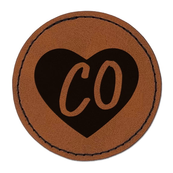 CO Colorado State in Heart 2.5" Faux Leather Round Engraved Iron-On Patch - Brown