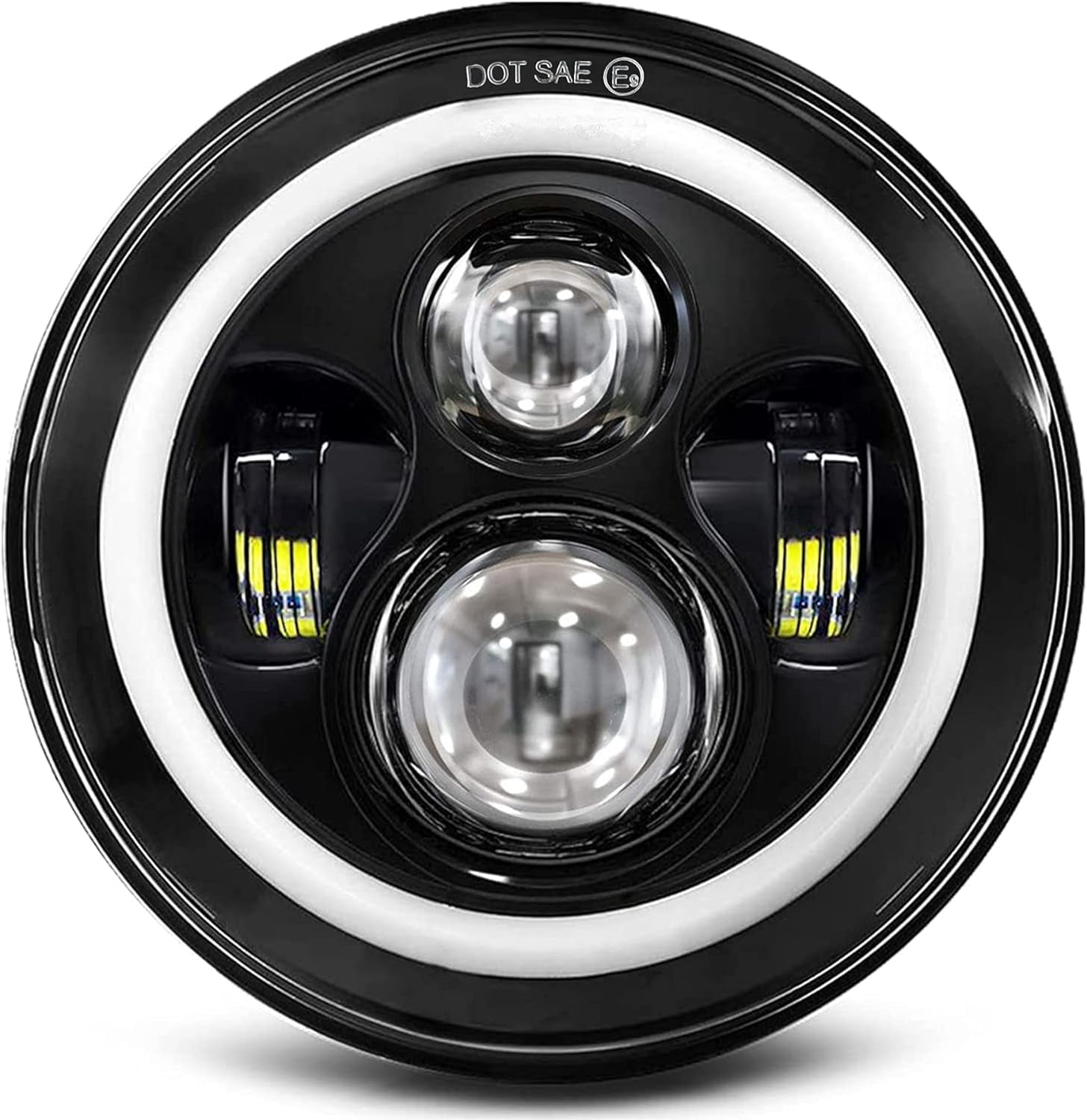 CO LIGHT 1PC Black DOT 7 Inch Halo LED Headlight High/Low Beam, Motorcycle LED Headlight Projector Plug and Play 7'' round led Headlamp