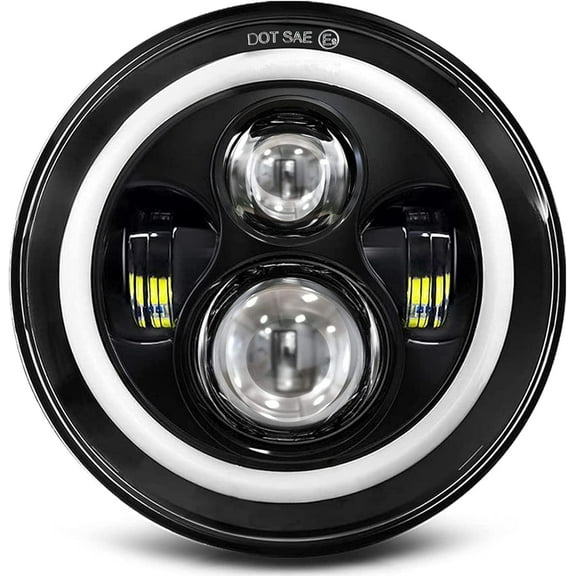 CO LIGHT 1PC Black DOT 7 Inch Halo LED Headlight High/Low Beam, Motorcycle LED Headlight Projector Plug and Play 7'' round led Headlamp