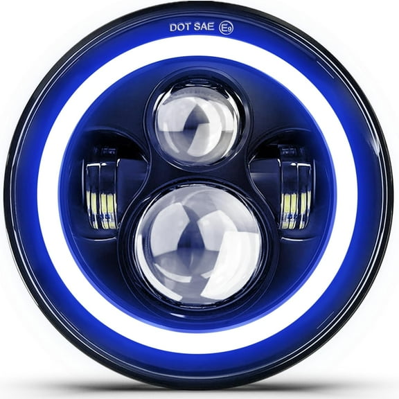 CO LIGHT 1PC DOT 7 Inch LED Headlight Motorcycle Blue Halo High/Low Beam, Motorcycle LED Headlight Projector Angel Eyes Light JK LJ CJ Headlamp Replacement