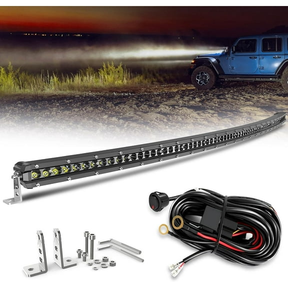 CO LIGHT 50INCH Curved LED Light Bar Single Row 216W 25,920LM Spot Flood Combo Beam Driving Off-Road Work Light Bar with 12V Wiring Harness Kit for Truck Pickup ATV UTV SUV Ranger 4Runner