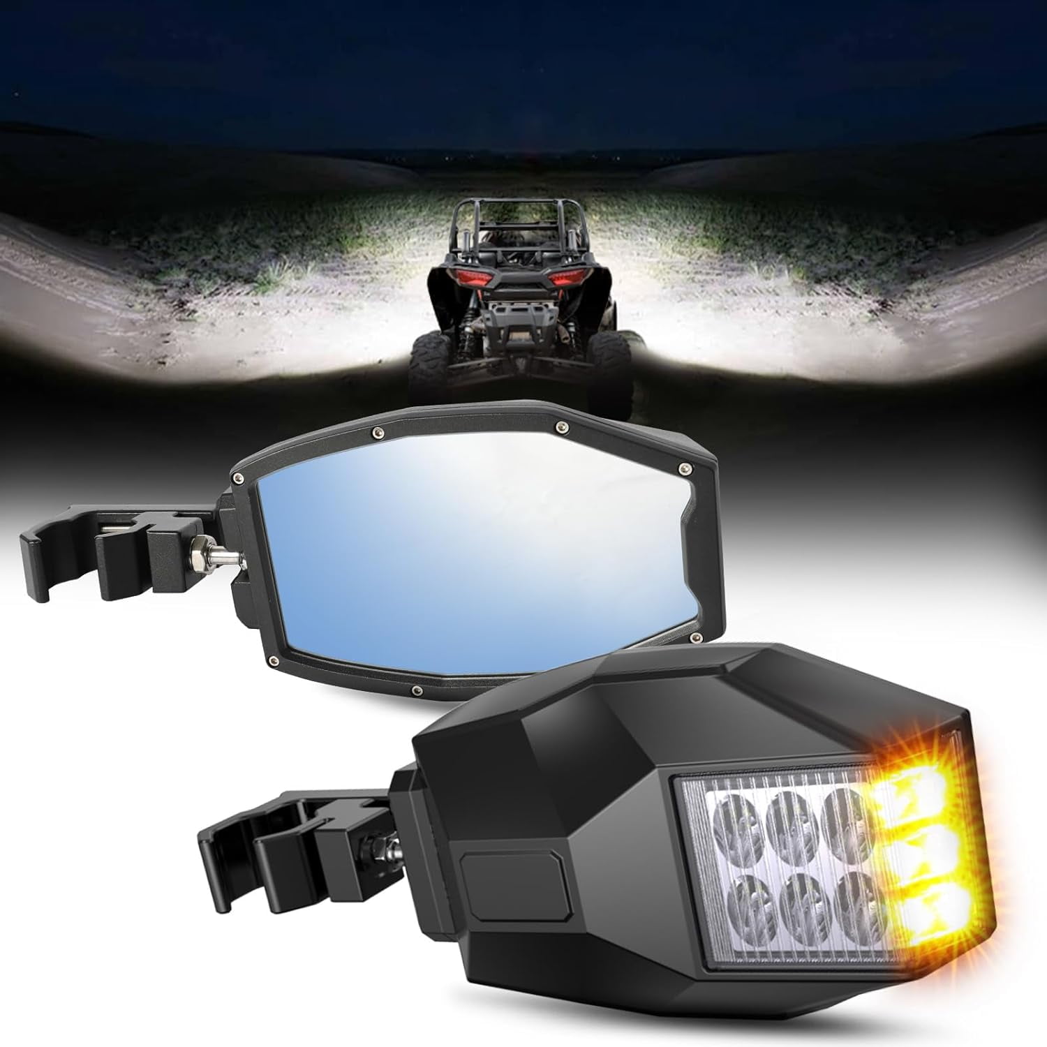 UTV Work Lights BraveWAY ATV/ With Side View Mirrors & Turn Signal