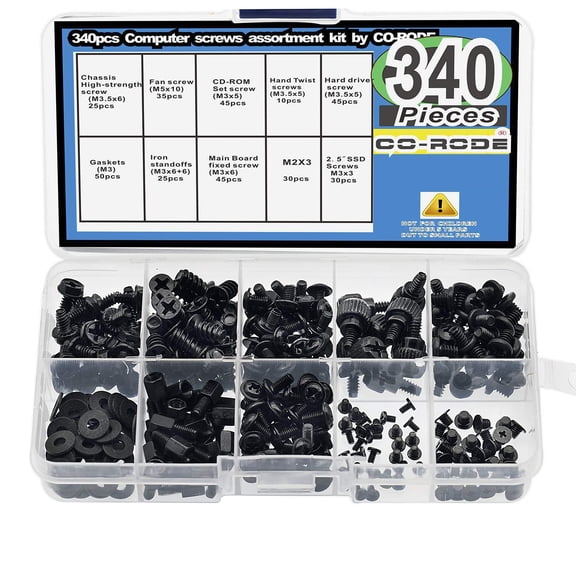 CO-RODE 340pcs Motherboard Standoffs Computer Screws Assortment Kit for HDD, SSD, Hard Drive, Computer Case, Motherboard, Fan, Power Graphics