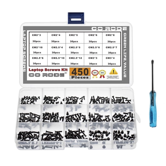 CO-RODE 450pcs M2 M2.5 M3 Laptop Computer Screws Kit Set for IBM HP Dell Lenovo Samsung Sony Toshiba Gateway Acer Hard Drive SATA, (15-Size)