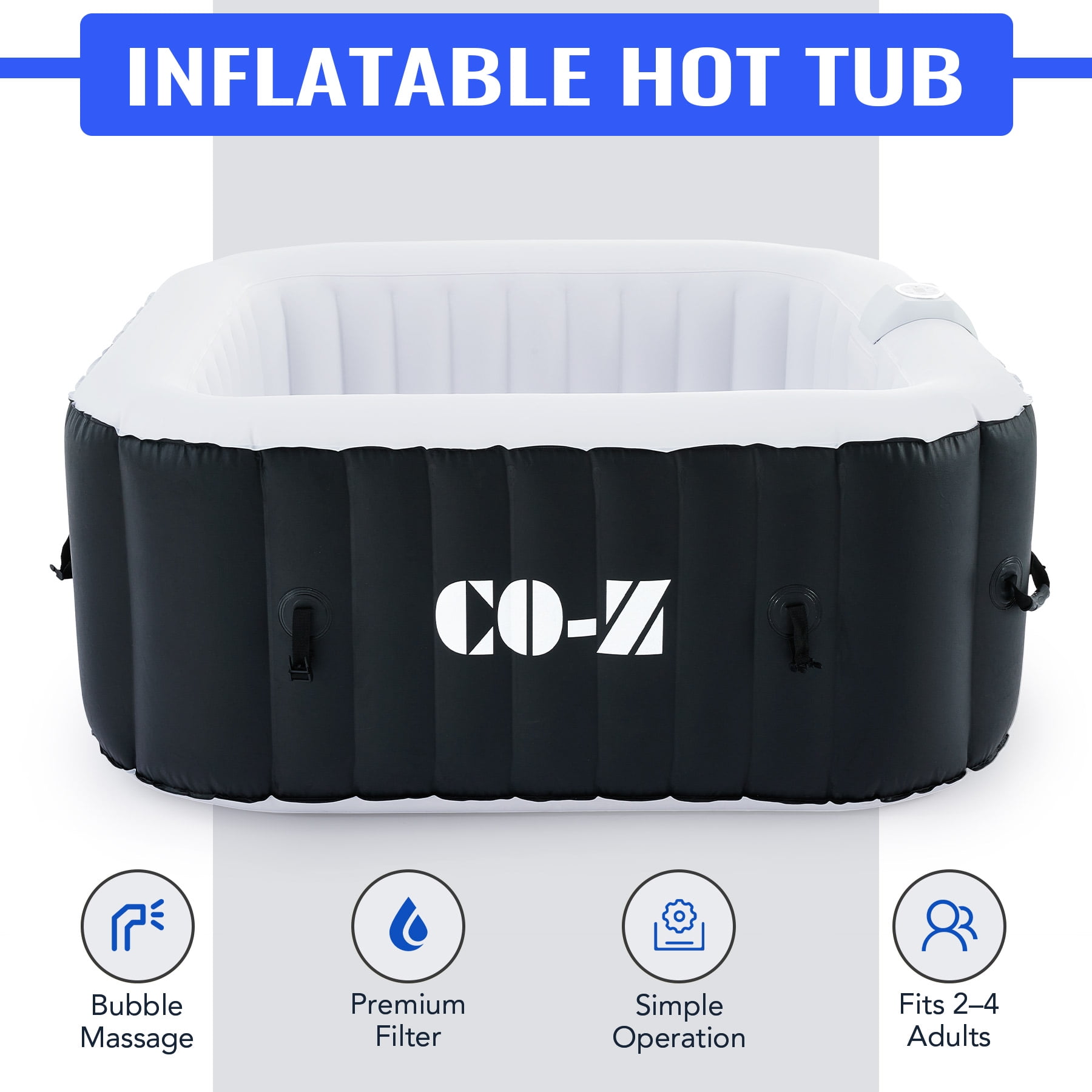 CO-Z 2-4 Person 5′ Inflatable Spa Tub with 120 Air Jets Heater Electric Pump Outdoor Hot Tub Black Sansujyuku sansujyuku.com