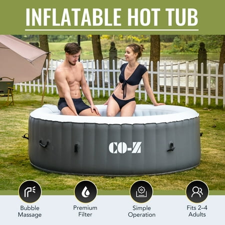 CO-Z 2-4 Person 6ft Inflatable Hot Tub Pool with Massage Jets and All Accessories Gray