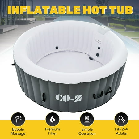 CO-Z 6' Inflatable Hot Tub Portable 2-4 Person Round Spa Tub for Patio Backyard Gray