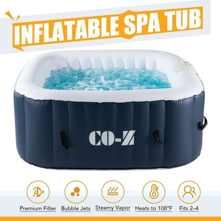 CO-Z 2-4 Person PVC Inflatable Bathtub w 120 Jets & Hot Tub Cover for Backyard & More Blue