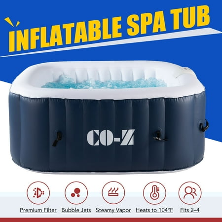 CO-Z 2-4 Person PVC Inflatable Bathtub w 120 Jets & Hot Tub Cover for Backyard & More Blue