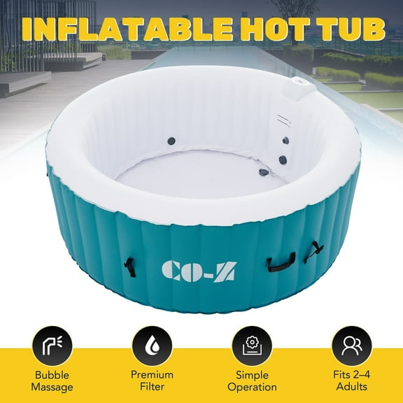 CO-Z 2-4 Persons Inflatable Hot Tub 6 ft Portable Pool and Bathtub w Air Jets Cover Teal