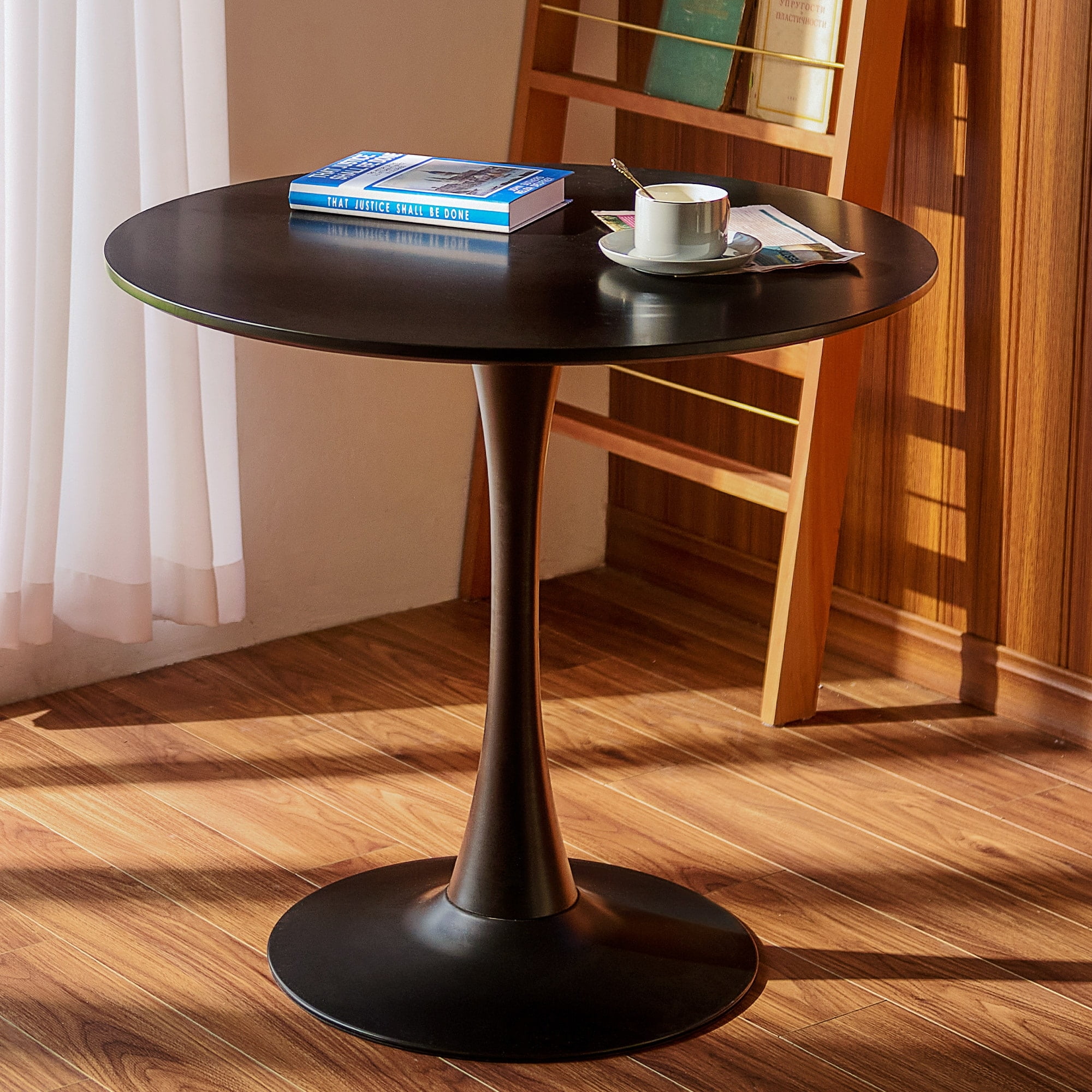31.5'' Black MDF Round Mid-Century Modern Dining Table