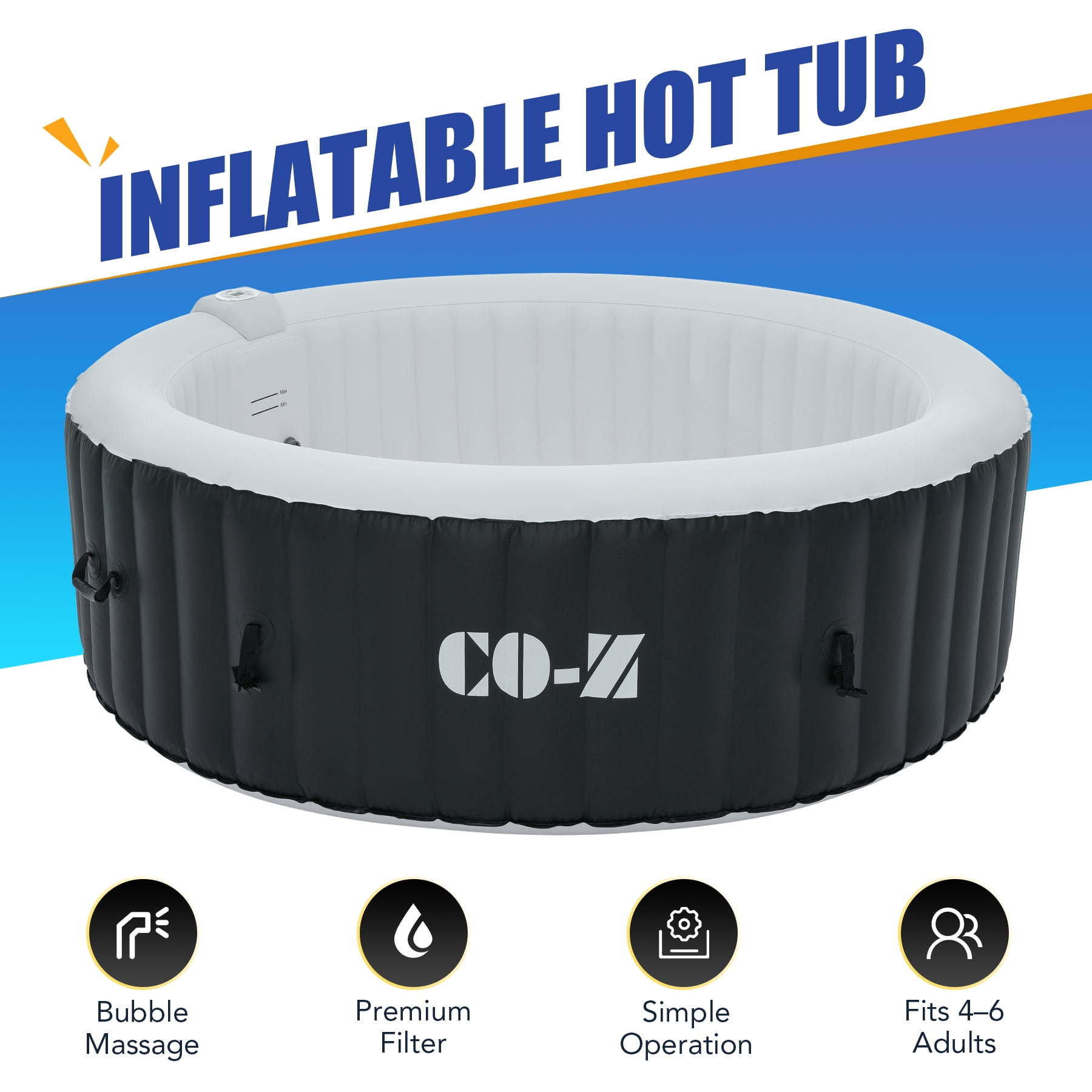 CO-Z Portable Inflatable Hot Tub Spa w Cover 120 Air Jet 4 Person, Square,  Blue