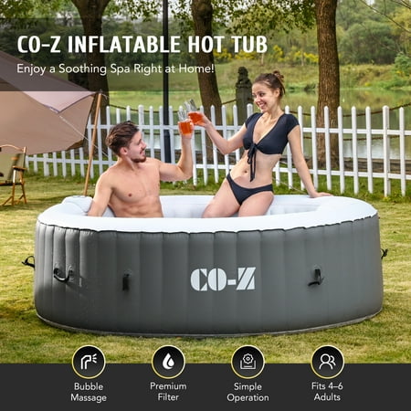 CO-Z 7' Inflatable Hot Tub Portable 4-6 Person Round Spa Tub for Patio Backyard Gray