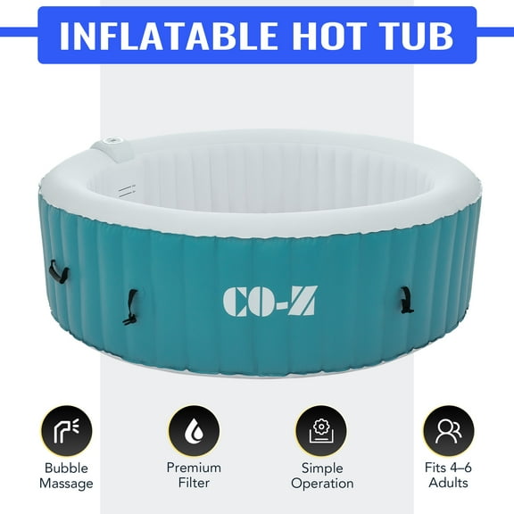 CO-Z 4-6 Person Inflatable Hot Tub 7ft Indoor Outdoor Spa with 130 Jets Heater Cover Pump Green