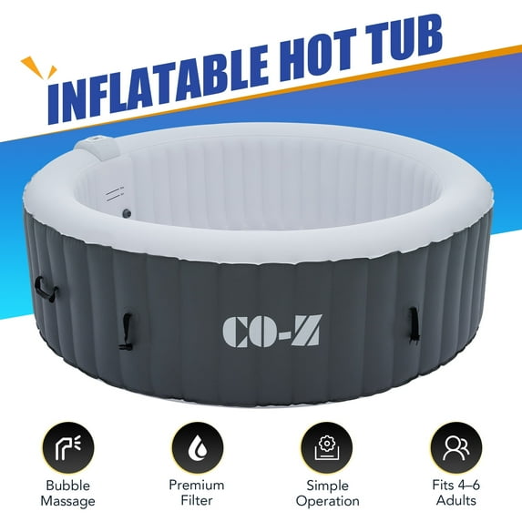 CO-Z 4-6 Person Inflatable Hot Tub with 130 Air Jets Electric Pump Air Beds Gray 53 lbs
