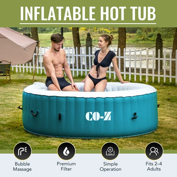 CO-Z 4 Person 6ft Inflatable Hot Tub Pool with Energy Efficient Spa Cover, Massage Jets and All Accessories Teal