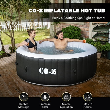 CO-Z 4 Person 6ft Inflatable Hot Tub Pool with Massage Jets and All Accessories Black