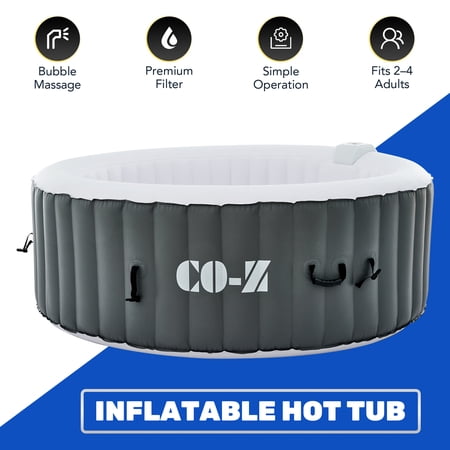 CO-Z 2-4 Person 6ft Inflatable Hot Tub Pool with Massage Jets and All Accessories Gray