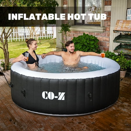CO-Z 2-4 Person PVC Inflatable Bathtub w 120 Jets & Hot Tub Cover for Backyard & More Blue