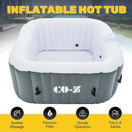 CO-Z 5' Square Inflatable Hot Tub Portable 2-4 Person Pool for Patio Backyard Gray