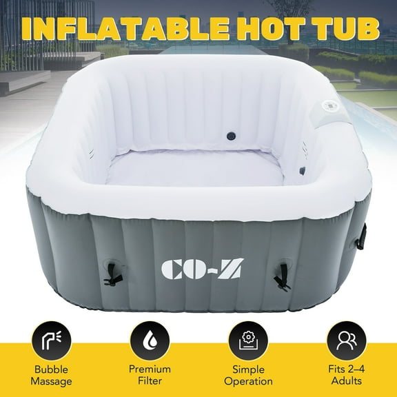 CO-Z 5' Square Inflatable Hot Tub Portable 2-4 Person Pool for Patio Backyard Gray