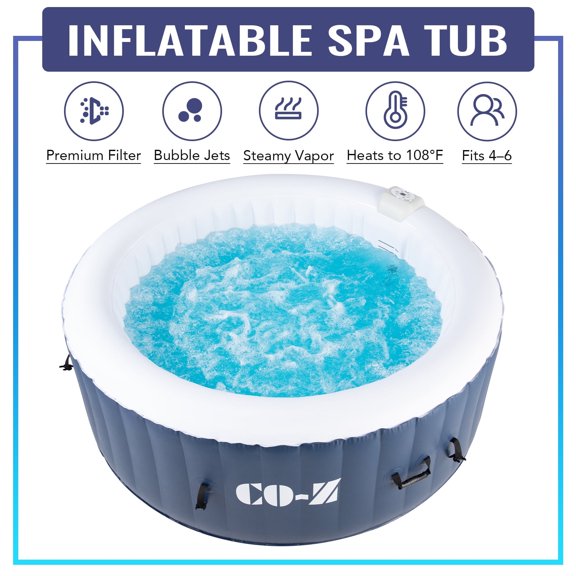 CO-Z 6.8x6.8ft PVC Round Inflatable Hot Tub Portable 140 Air Jets Ideal for 4-6 Adults Blue