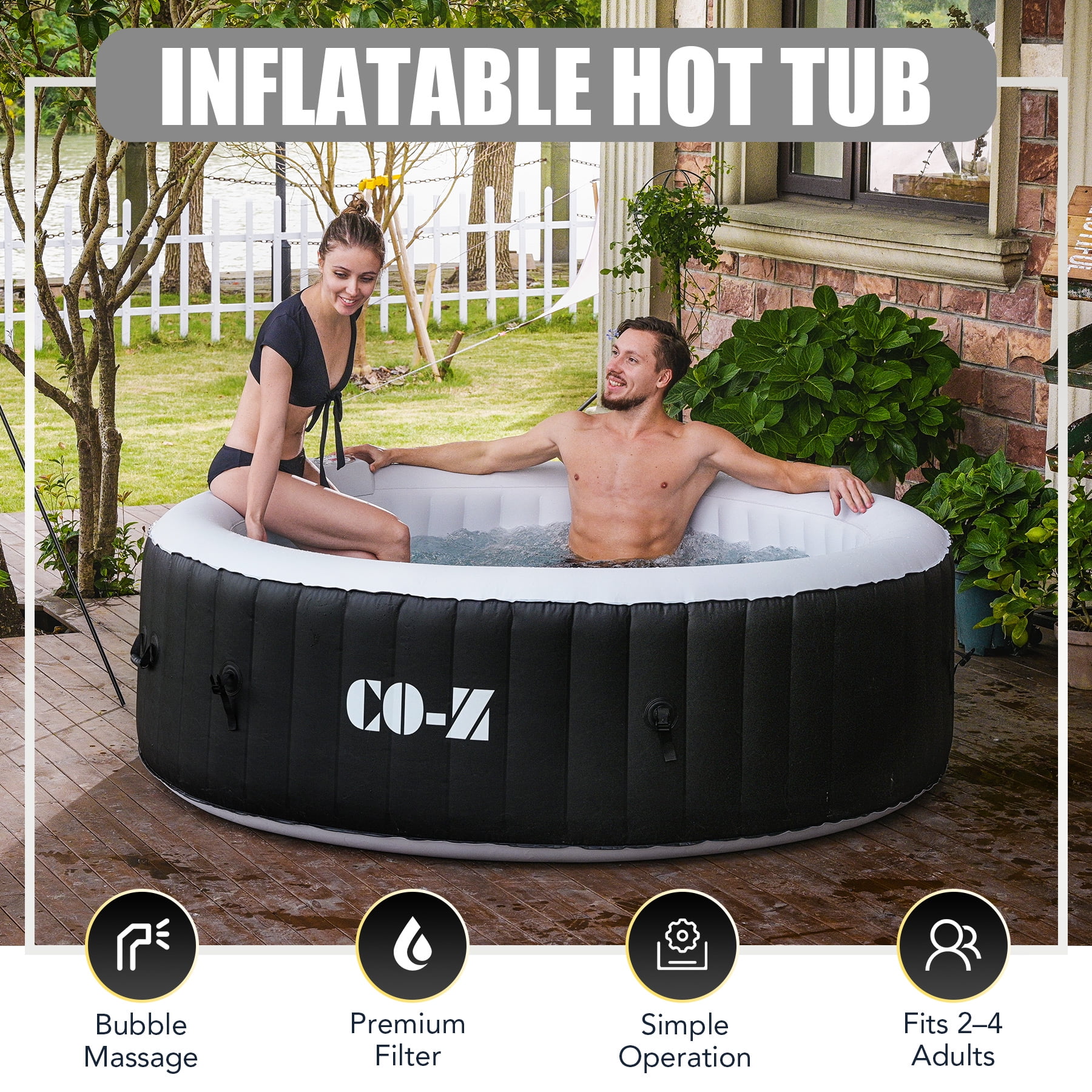 CO-Z 6' Inflatable Hot Tub, 2-4 Person Portable Spa, 1350W