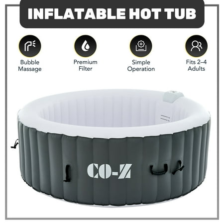 CO-Z 6' Inflatable Hot Tub Portable 2-4 Person Round Spa Tub for Patio Backyard Gray