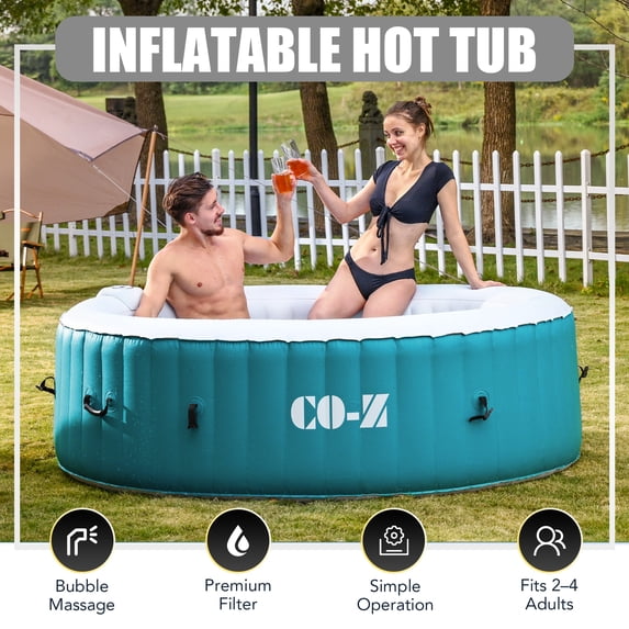 CO-Z 6' Inflatable Hot Tub Portable 2-4 Person Round Spa Tub for Patio Backyard Green