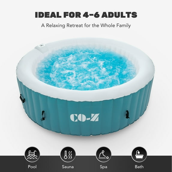 CO-Z 6 Person 7ft Inflatable Hot Tub Pool with Energy Efficient Spa Cover, Massage Jets and All Accessories Teal