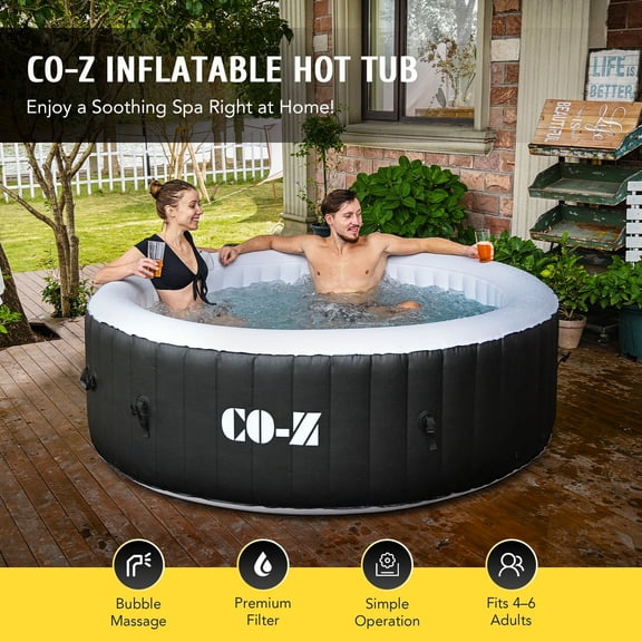 CO-Z 4-6 Person 7ft Inflatable Hot Tub Pool with Massage Jets and All Accessories Black