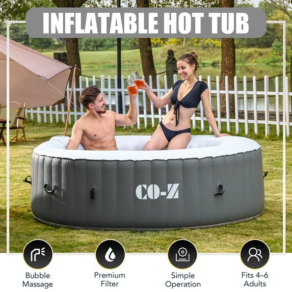 CO-Z 7' Inflatable Hot Tub Portable 4-6 Person Round Spa Tub for Patio Backyard Gray