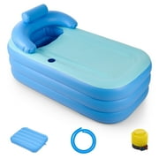CO-Z Inflatable Bathtub, Foldable Bathtub for Adults & Kids, 94 L PVC Inflatable Tub with Detachable Cover Cup Holder Foot Pump, Large Outdoor Collapsible Bathtub with 3 Air Chambers