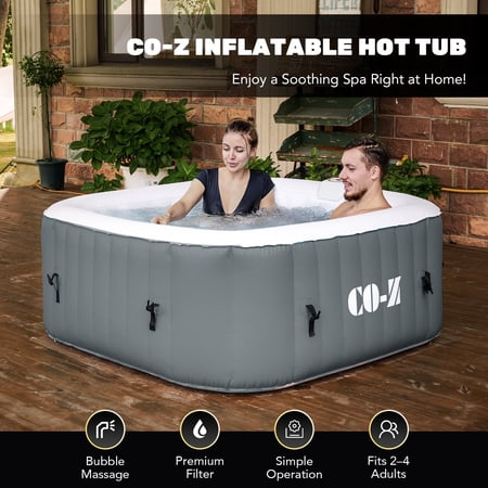 CO-Z Inflatable Hot Tub 5 ft Portable Pool and Bathtub w Air Jets Heater Cover Gray