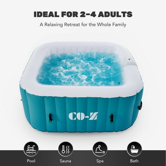 CO-Z Inflatable Hot Tub 5ft Indoor Outdoor Spa with 120 Jets Heater Cover Pump Teal For 2-4 Person