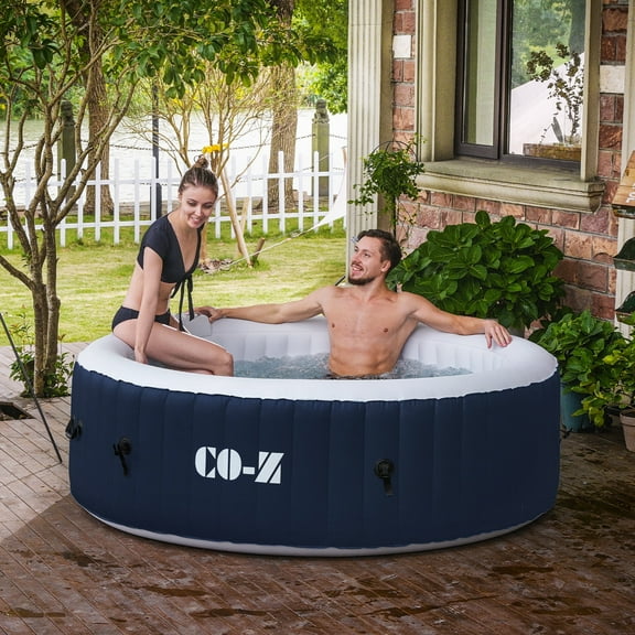 CO-Z Inflatable Hot Tub, PVC 2-4 Adults Dark Blue 120 Air Jets, 49 lb
