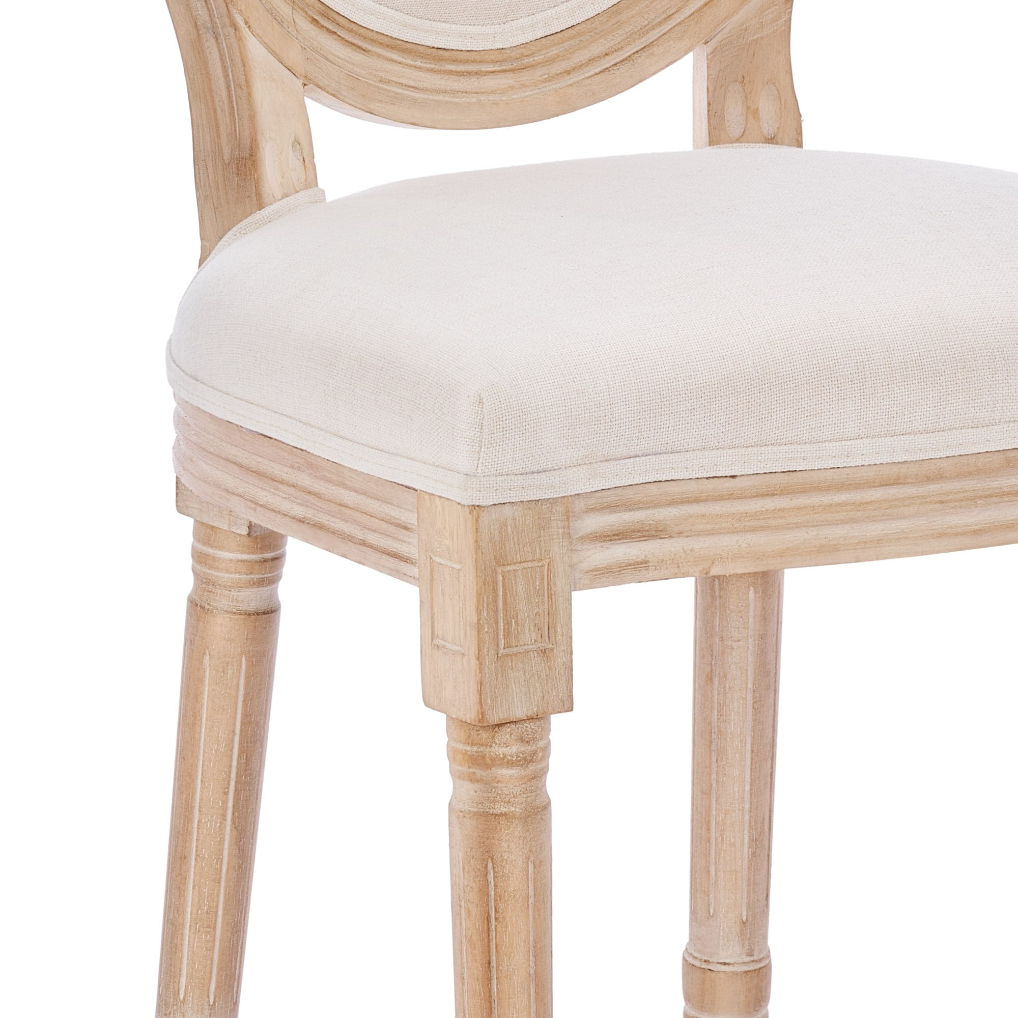 Beige Linen Upholstered High Back Side Chair with Wood Frame