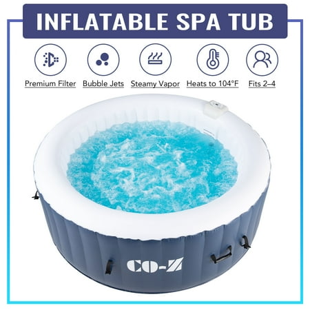 CO-Z Luxury Inflatable Hot Tub, 2-4 Adults, PVC, 120 Jets, Blue, 49 lb