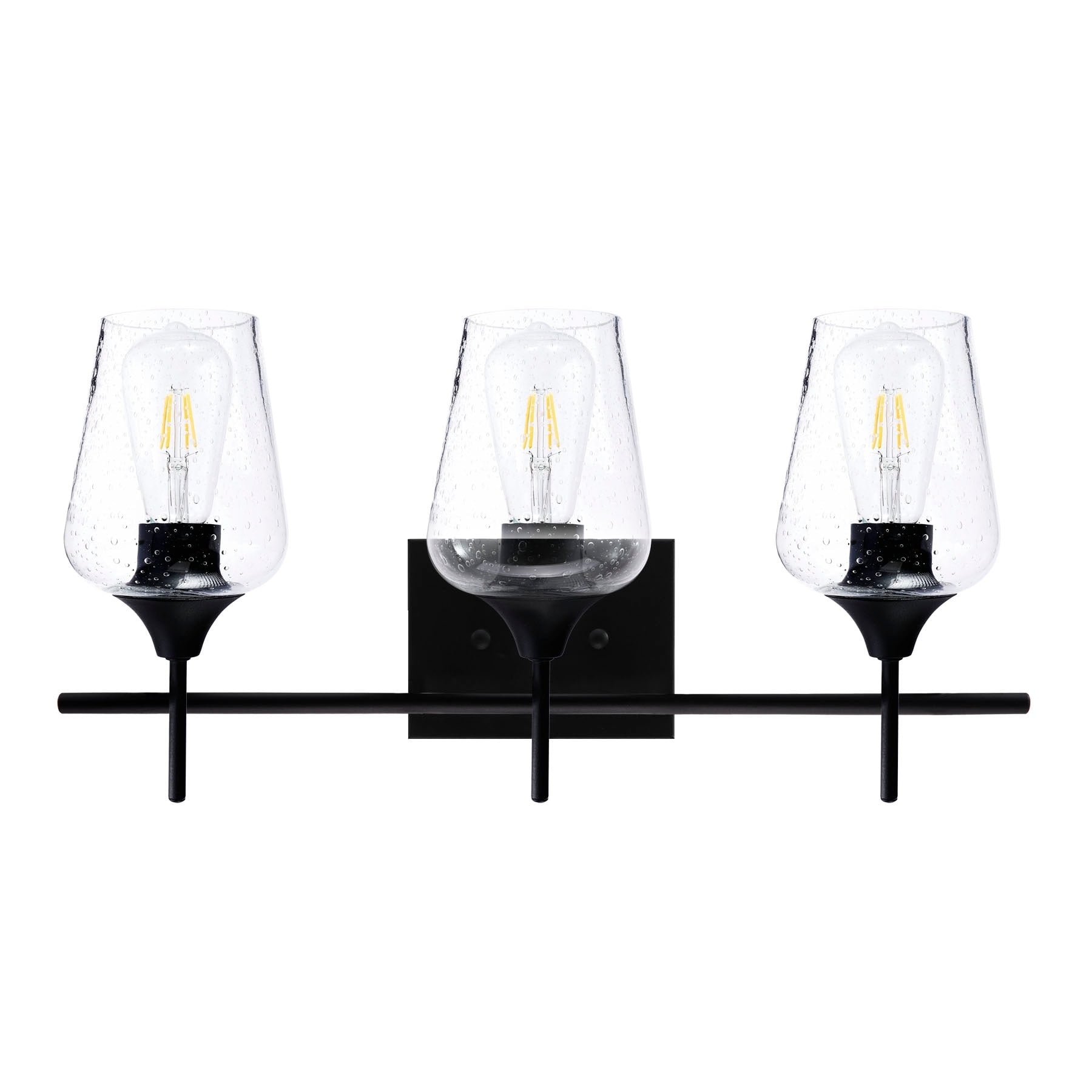 Matte Black 3-Light Vanity with Clear Seeded Glass Shades