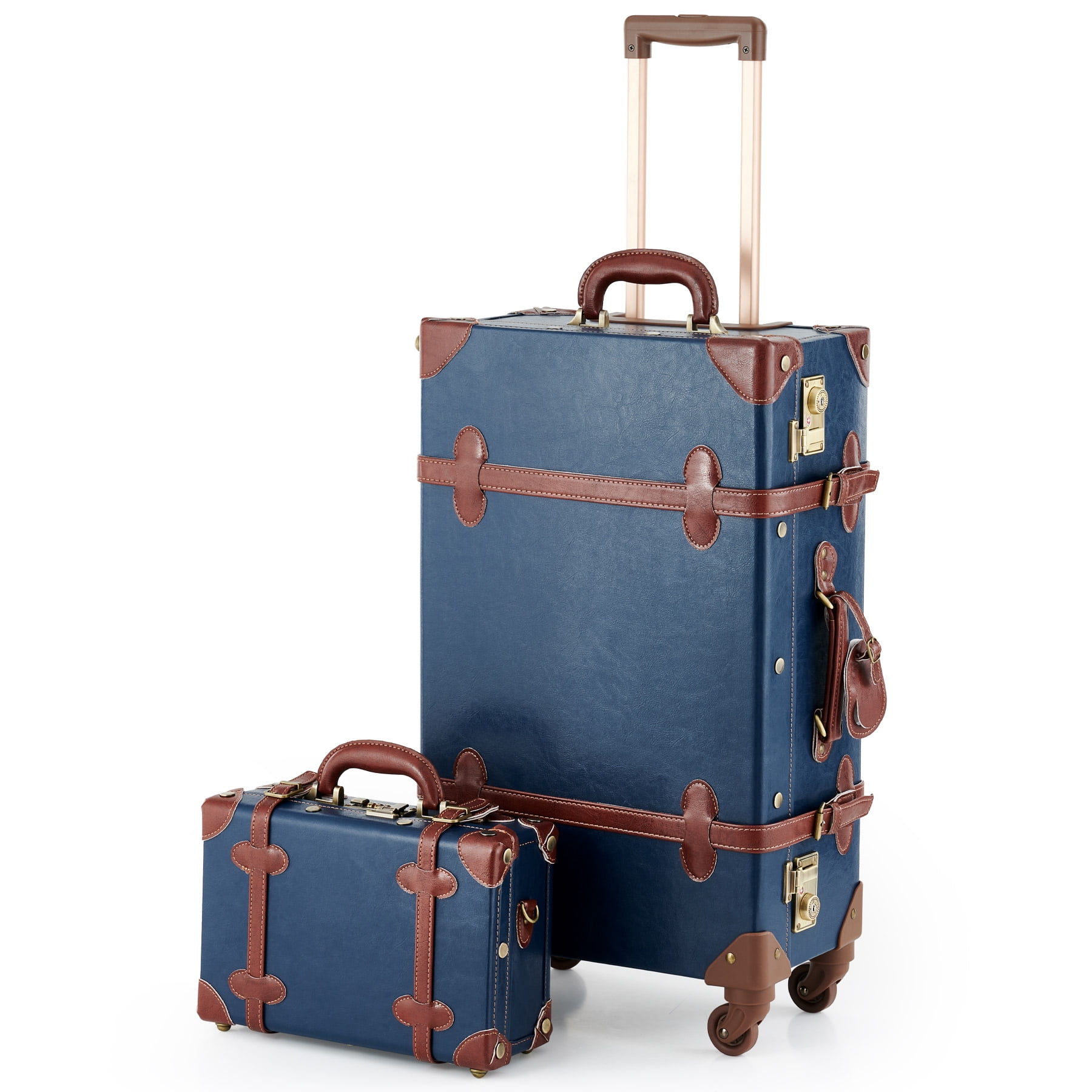 Premium PU Vintage Classic Old-Fashioned Trolley Suitcase and Hand Bag Set with TSA Locks Essential Luggage Choice, Preenex