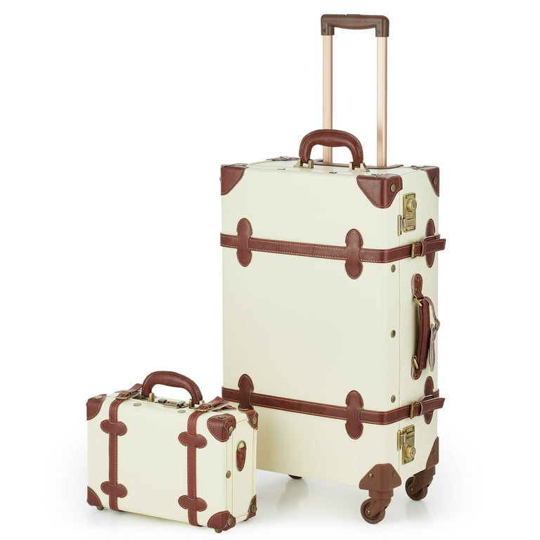 CO Z Vintage Luggage Set Hard Shell Suitcase with Spinner Wheels TSA Lock and Carry On Briefcase with Combination Lock Beige