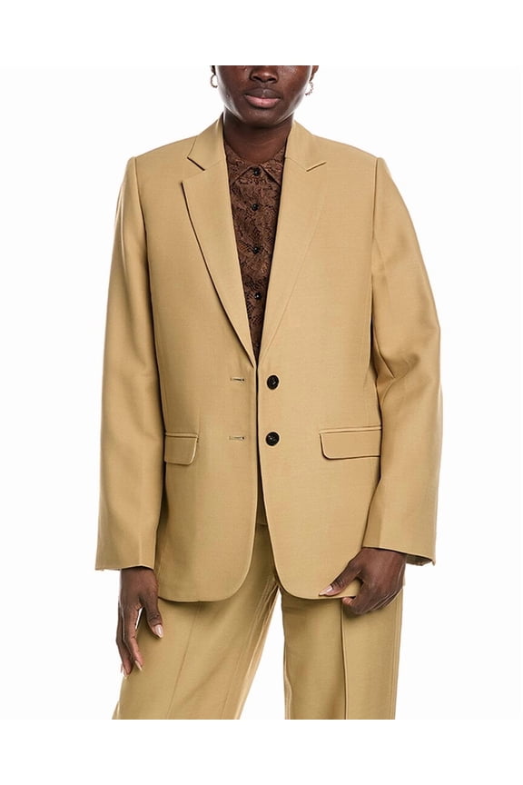 womens  Boxy Wool-Blend Blazer, XXS, Tan