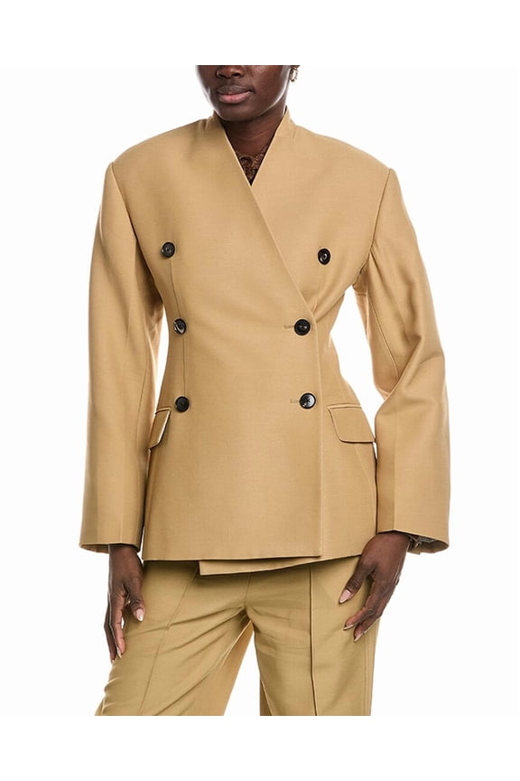 womens Sculptural llarless Wool-Blend Jacket, m, Tan