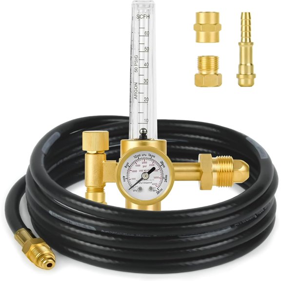 CO2 Argon Regulator Argon Flow Meter Gas Regulator Gauge for Mig Tig Weld with 10FT Gas GANGZI Welding