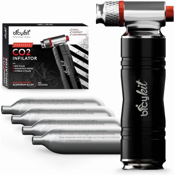 CO2 Bike Tire Inflator with 4 x 16g CO2 Cartridges - Instant Inflation for Road & Mountain Bikes - Compact & Portable CO2 Bike Pump - Quick & Reliable Tire CO2 Pump, Included Insulated Sleeve