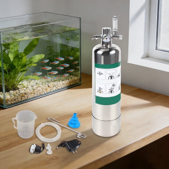 CO2 Generator System for Aquarium, 2L Stainless Steel CO2 Reactor Kit with Solenoid Valve & Dual Safety Valves, Complete Set with Bubble Counter, Diffuser, Measuring Cup