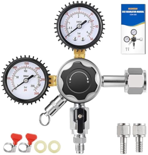 CO2 Regulator for Kegerator CO2 Regulator Beer Keg Regulator CO2 Kegerator Regulator CGA-320 Co2 Tank Regulator Dual Stage CO2 Regulator Kegerator Parts Draft Beer Regulator Gauges