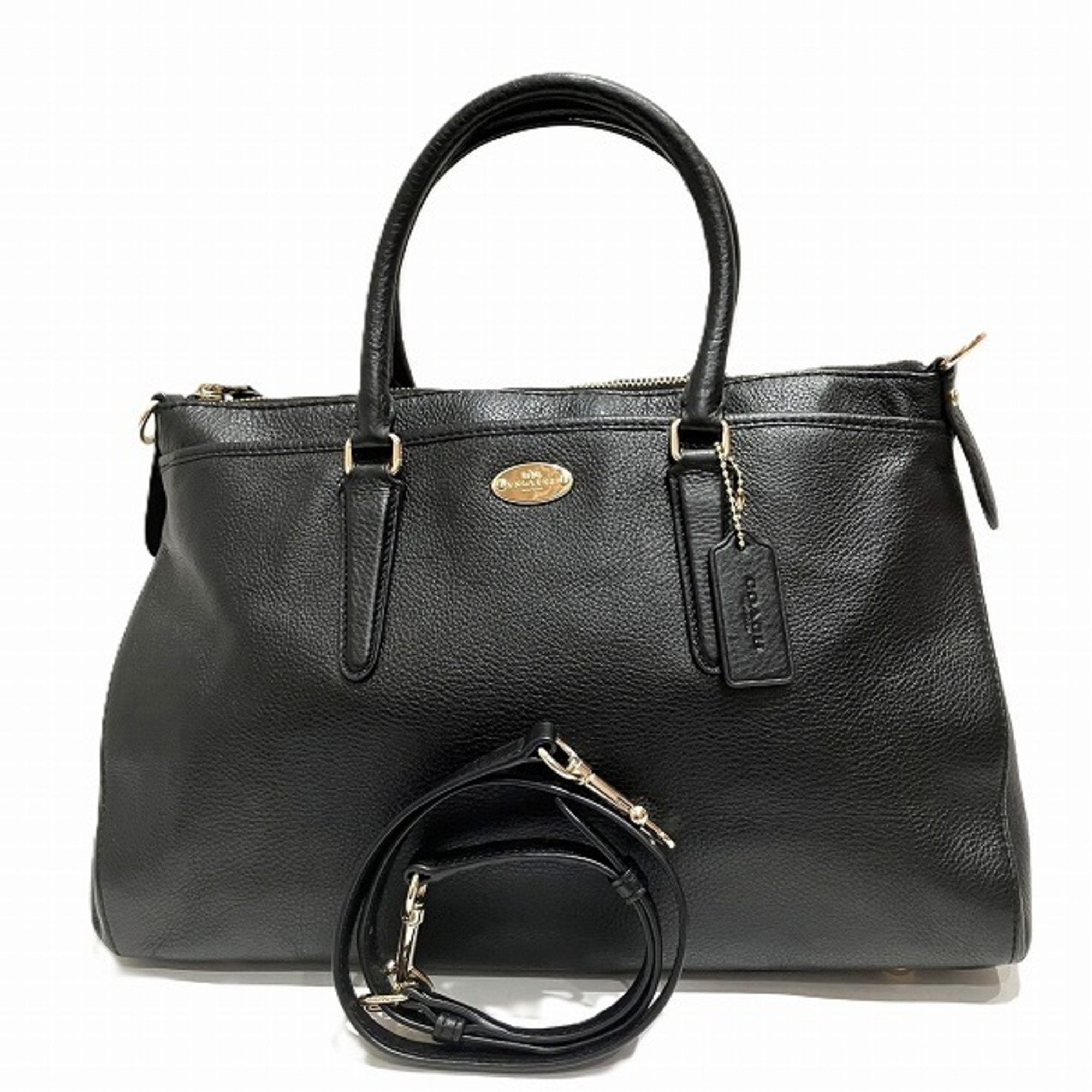 Pre-Owned COACH 2Way Black Leather Bag Handbag Shoulder Men