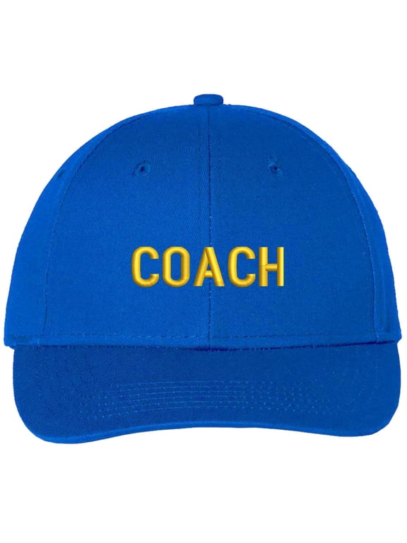 COACH Baseball Hat | Embroidered Coaches Uniform Head or Assistant Coach Sports Team Cap for Men & Women (RoyalBlueWithGoldText)