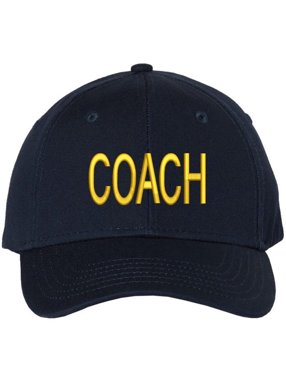 COACH Baseball Hat Embroidered Uniform Sports Cap for Head & Assistant, Adjustable for Men & Women Coaches (NavyBlueWithGoldText)